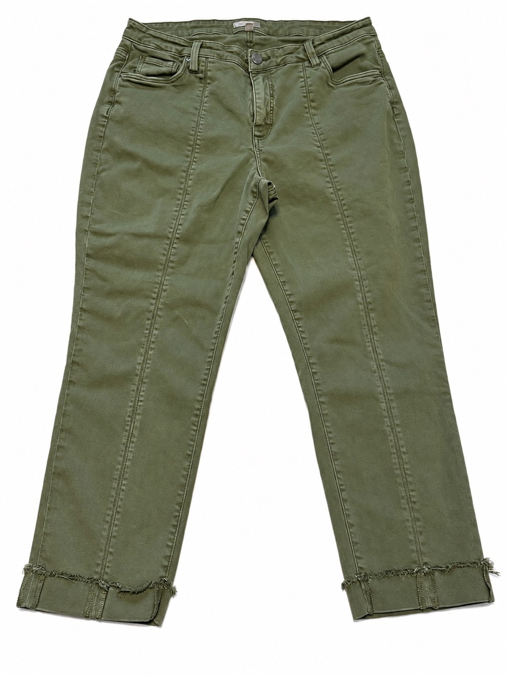 KUT From The Kloth Amy Crop Straight Leg Pants 16W Olive Green Frayed Hem